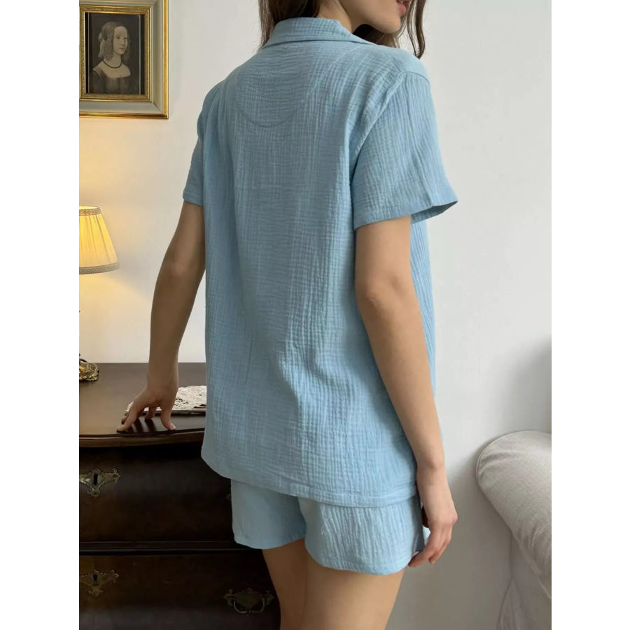 Button Up Short Sleeve Shirt and Shorts Set Apparel and Accessories