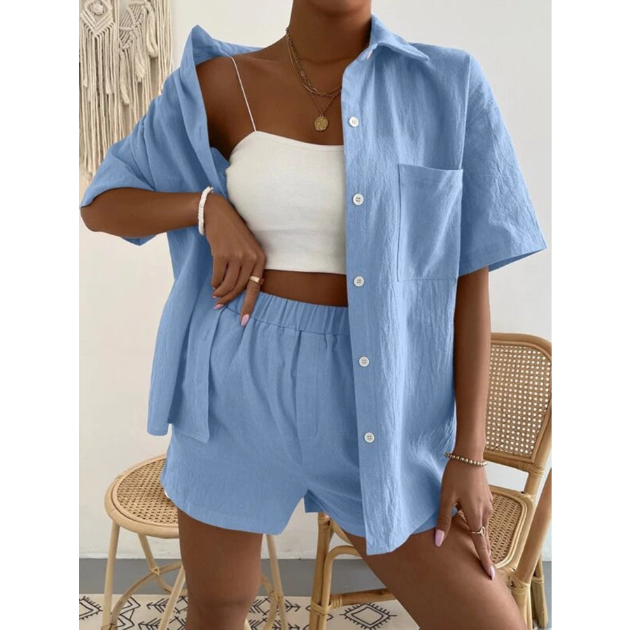 Button Up Short Sleeve Shirt and Shorts Set Apparel Accessories