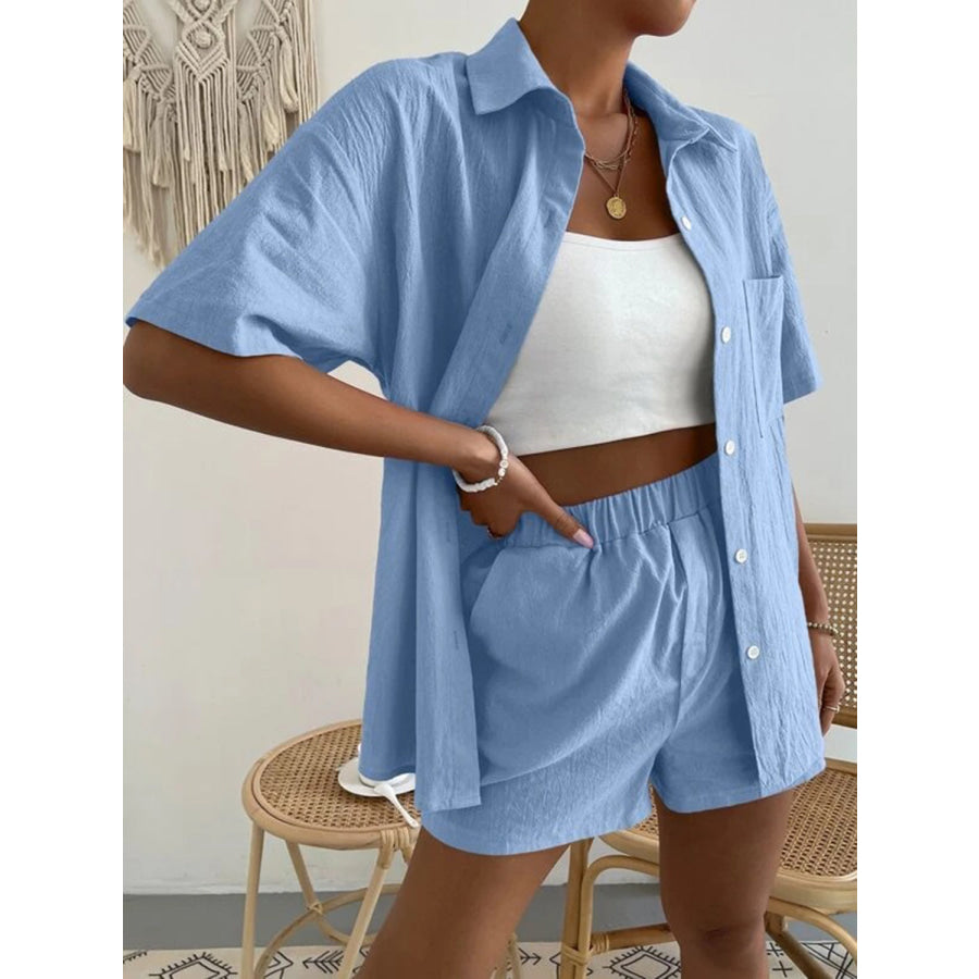 Button Up Short Sleeve Shirt and Shorts Set Apparel Accessories