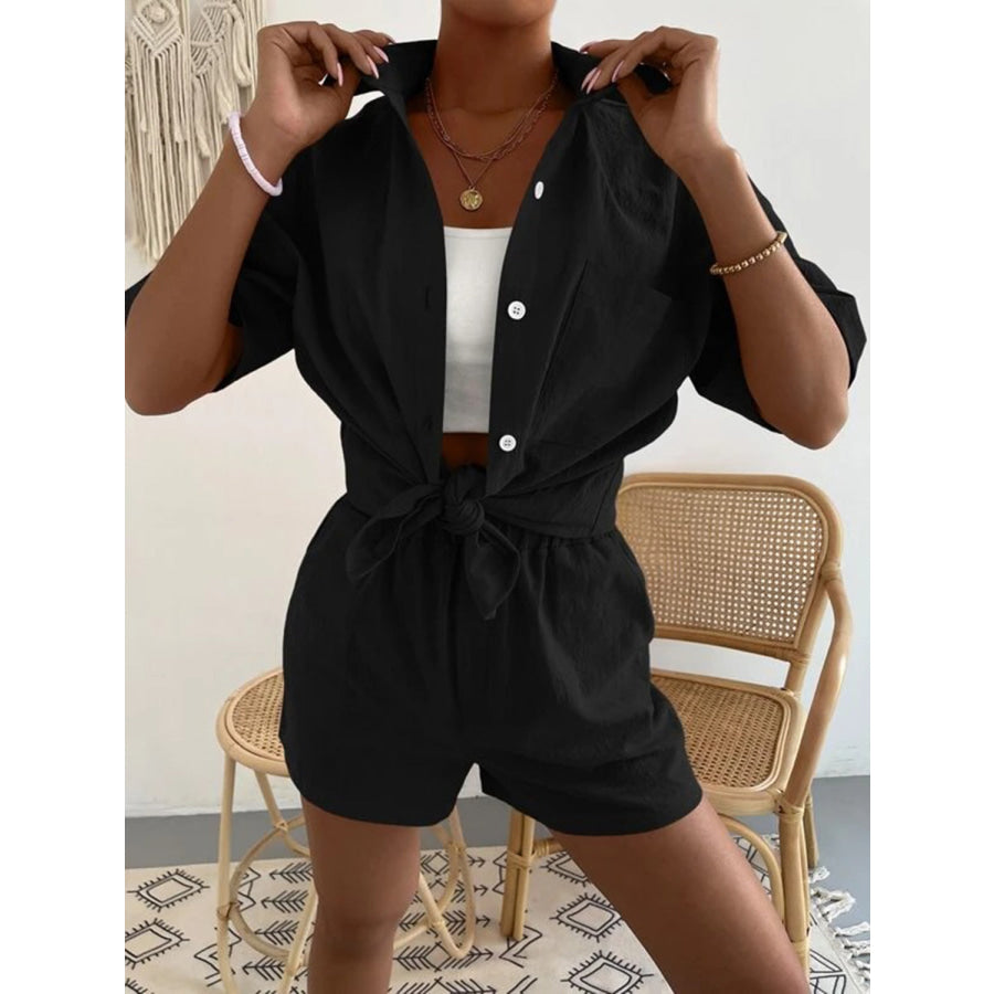 Button Up Short Sleeve Shirt and Shorts Set Apparel Accessories