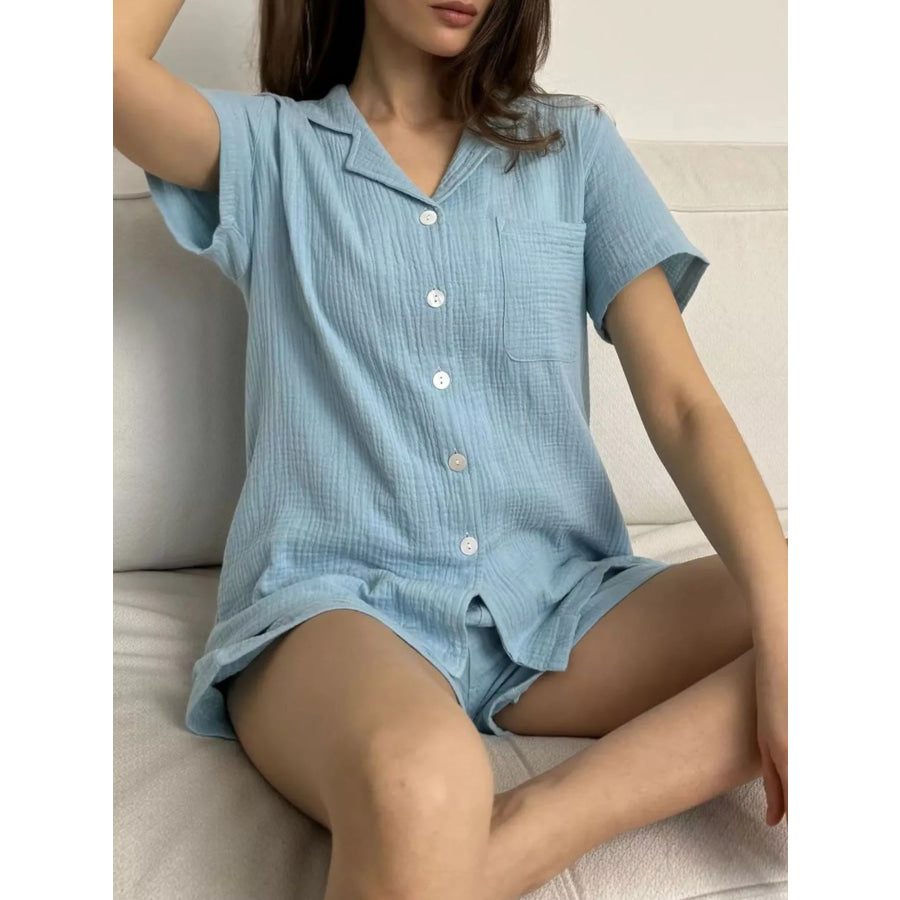 Button Up Short Sleeve Shirt and Shorts Set Apparel and Accessories