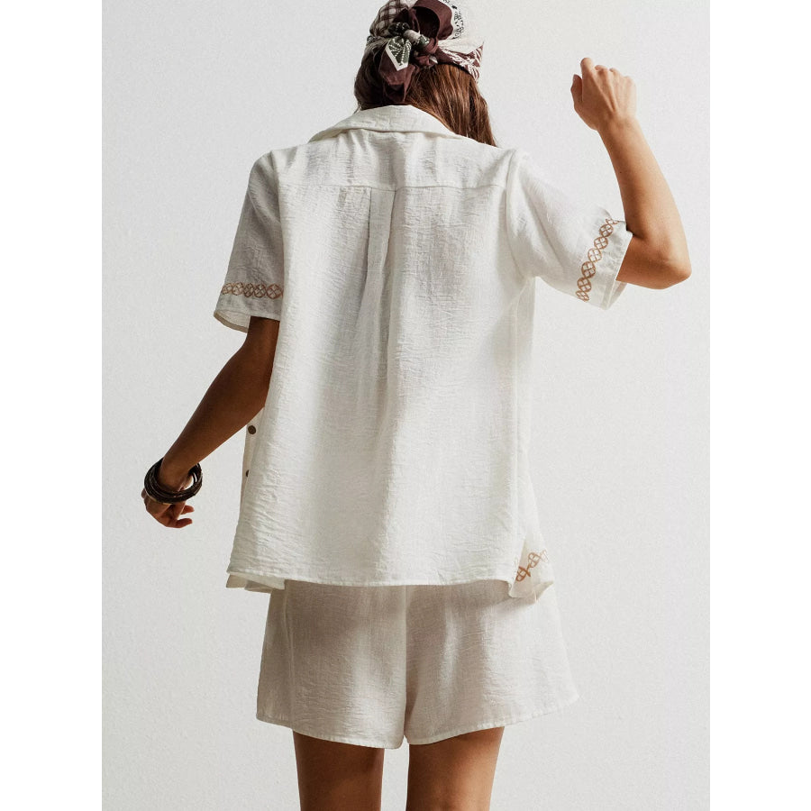 Button Up Short Sleeve Shirt and Shorts Set Apparel and Accessories