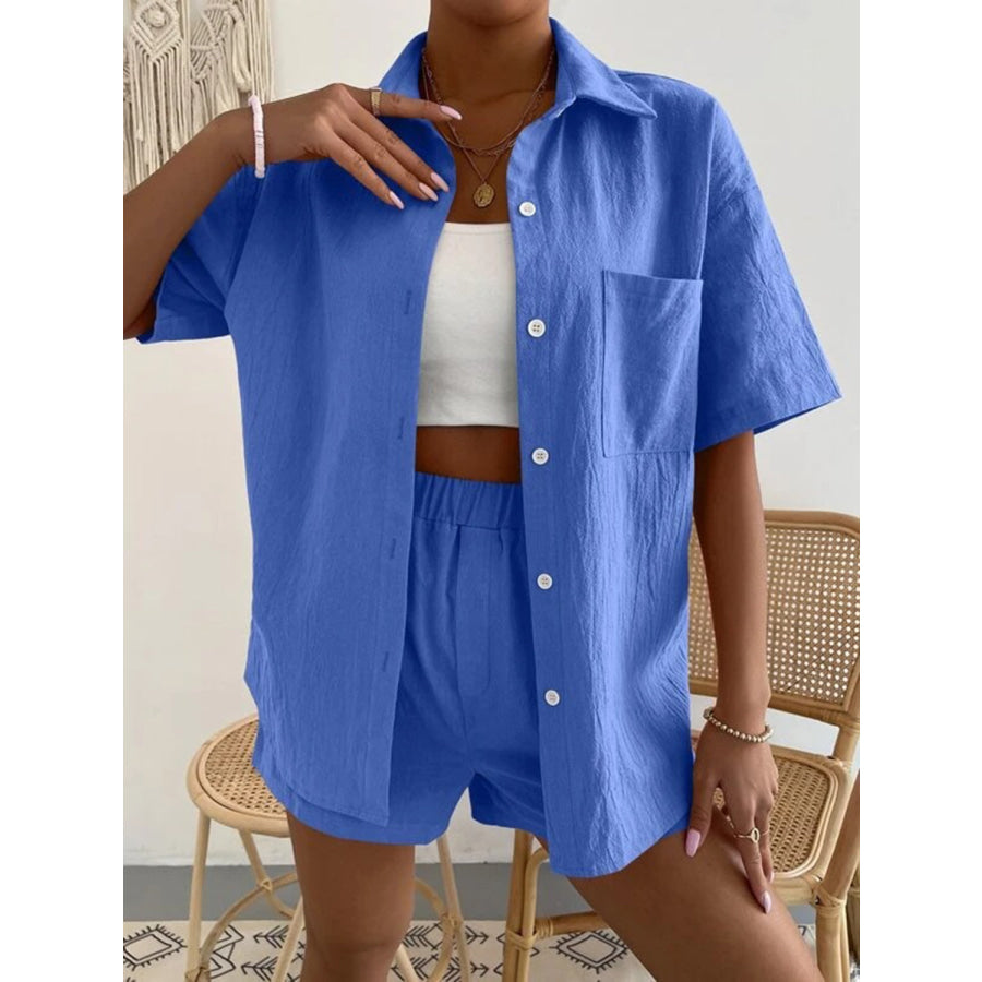 Button Up Short Sleeve Shirt and Shorts Set Apparel Accessories