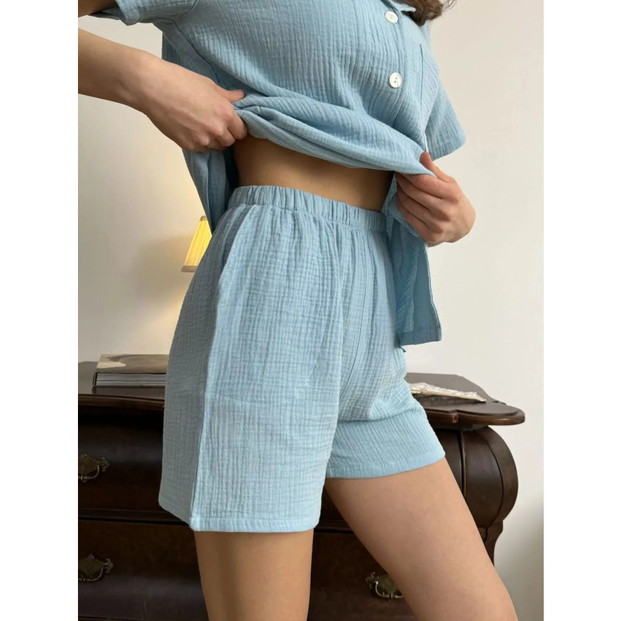 Button Up Short Sleeve Shirt and Shorts Set Apparel and Accessories