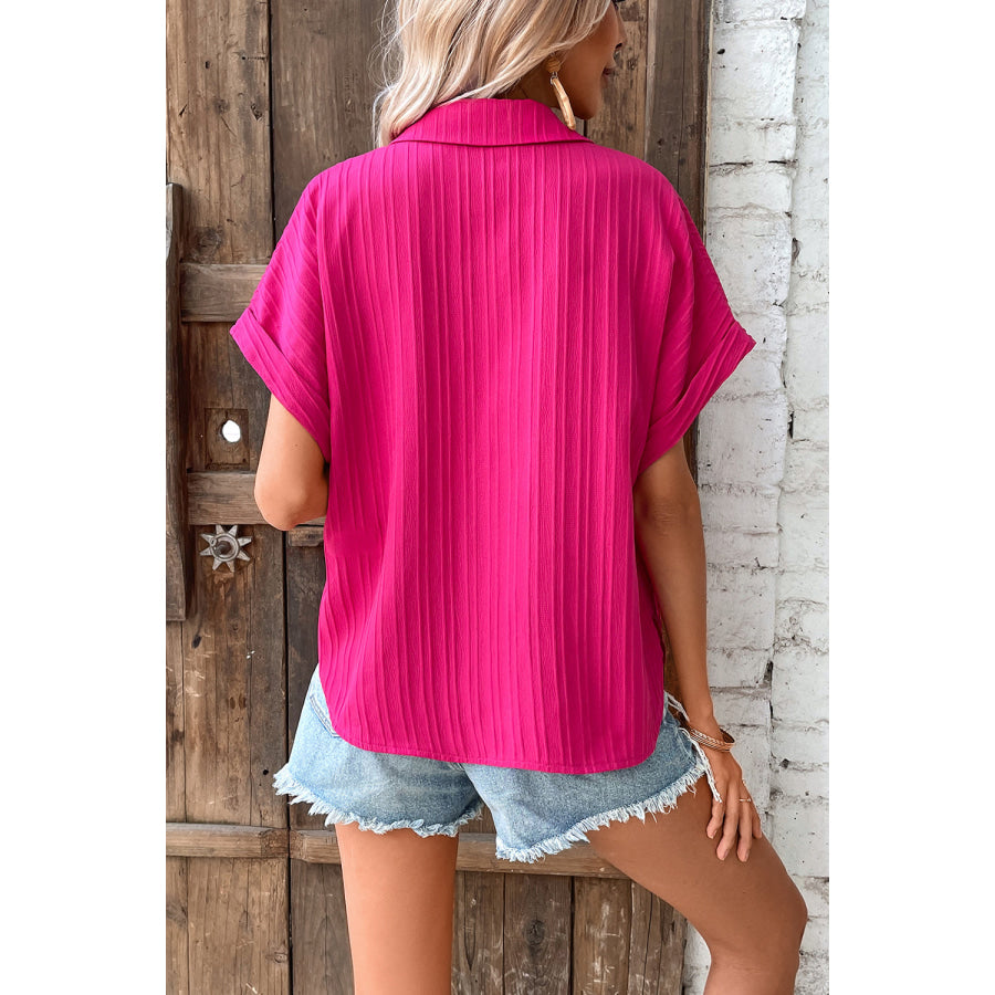 Button Up Short Sleeve Shirt Hot Pink / S Apparel and Accessories