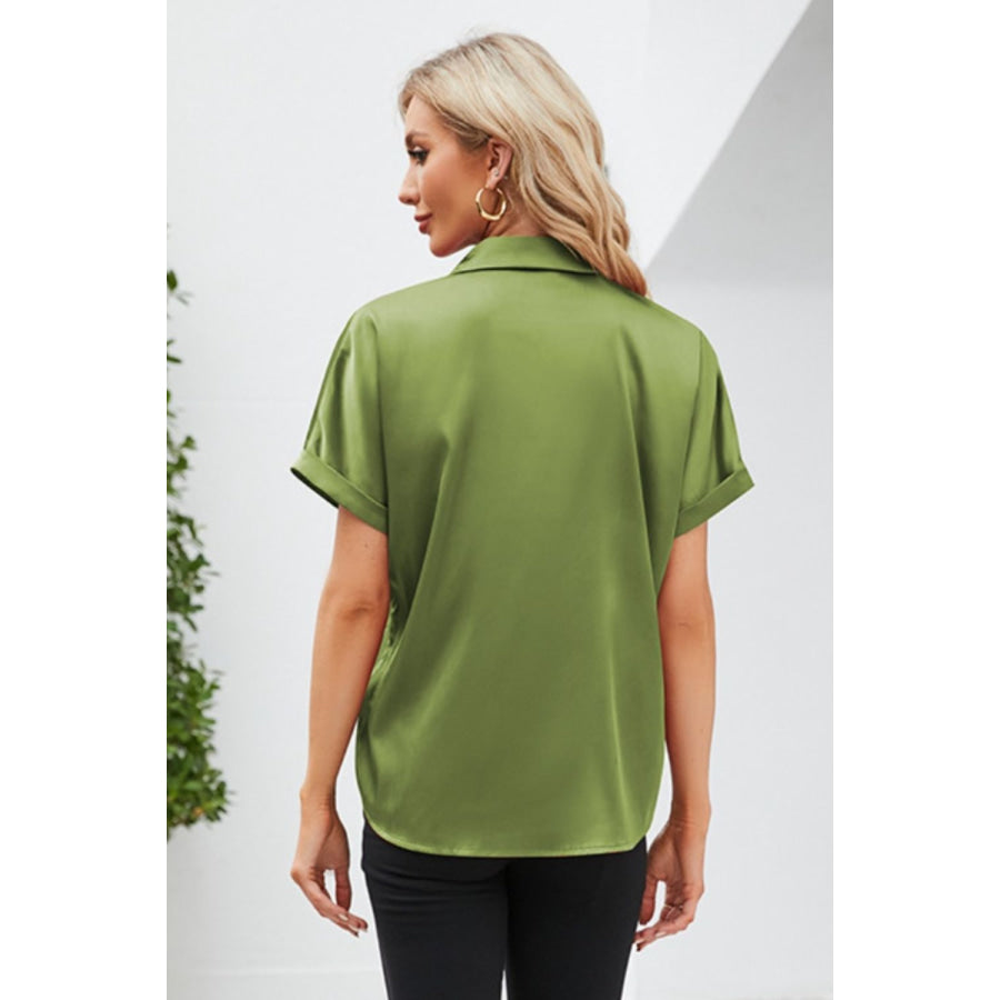 Button Up Short Sleeve Shirt Matcha Green / S Apparel and Accessories