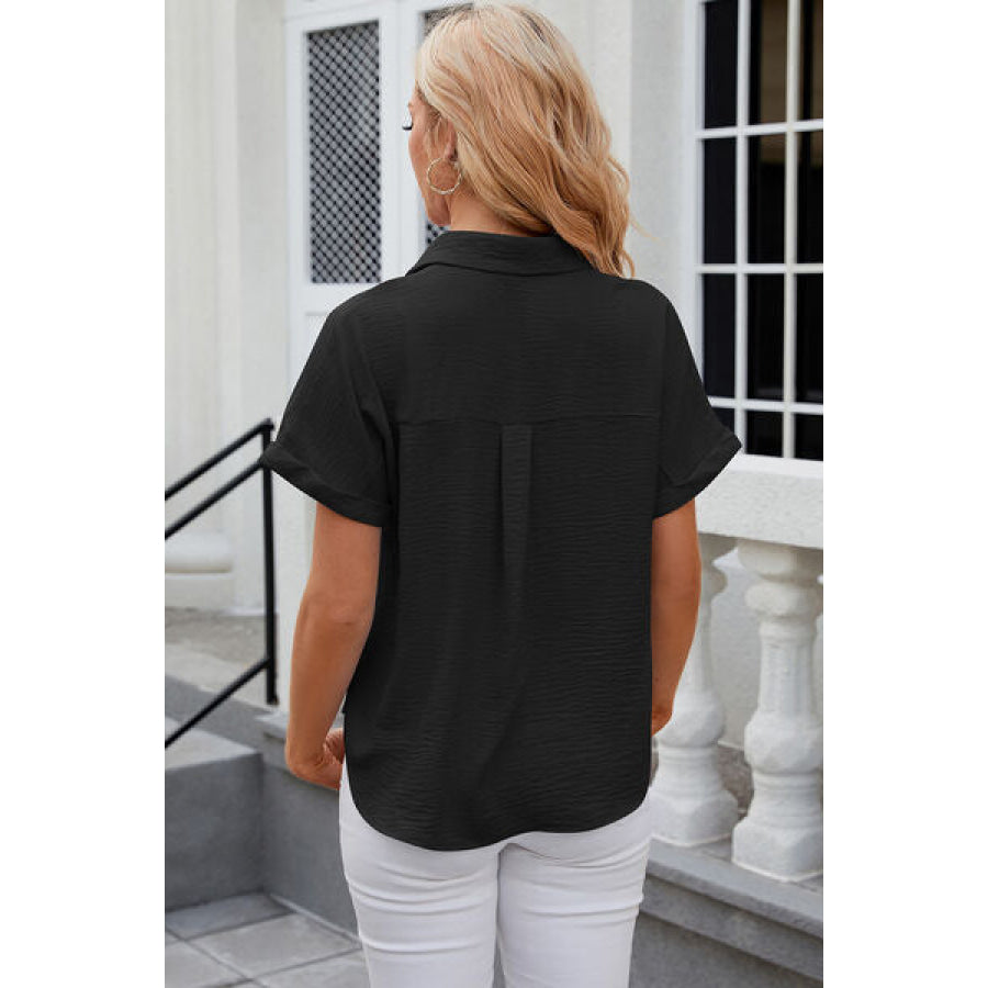 Button Up Short Sleeve Shirt Black / S Apparel and Accessories