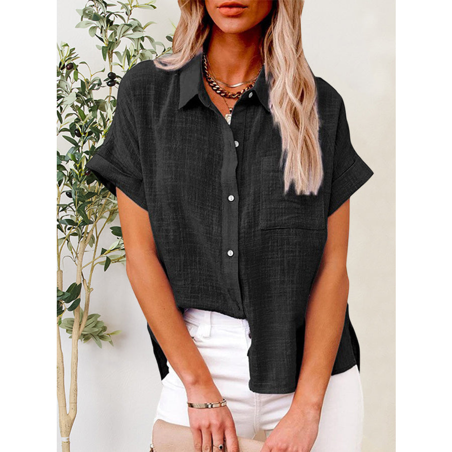 Button Up Short Sleeve Shirt Black / S Apparel and Accessories