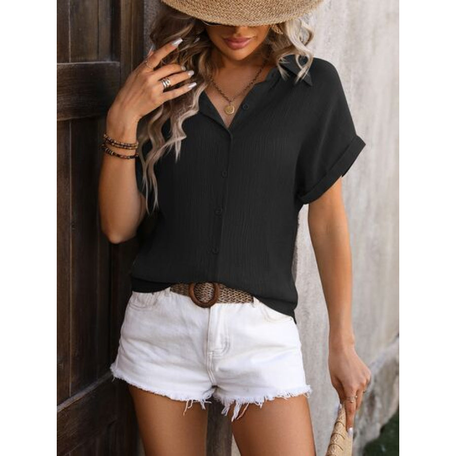 Button Up Short Sleeve Shirt Black / S Apparel and Accessories