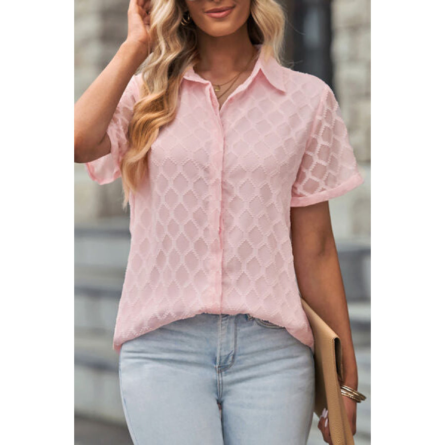 Button Up Short Sleeve Shirt Blush Pink / S Apparel and Accessories