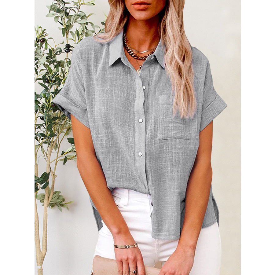 Button Up Short Sleeve Shirt Cloudy Blue / S Apparel and Accessories