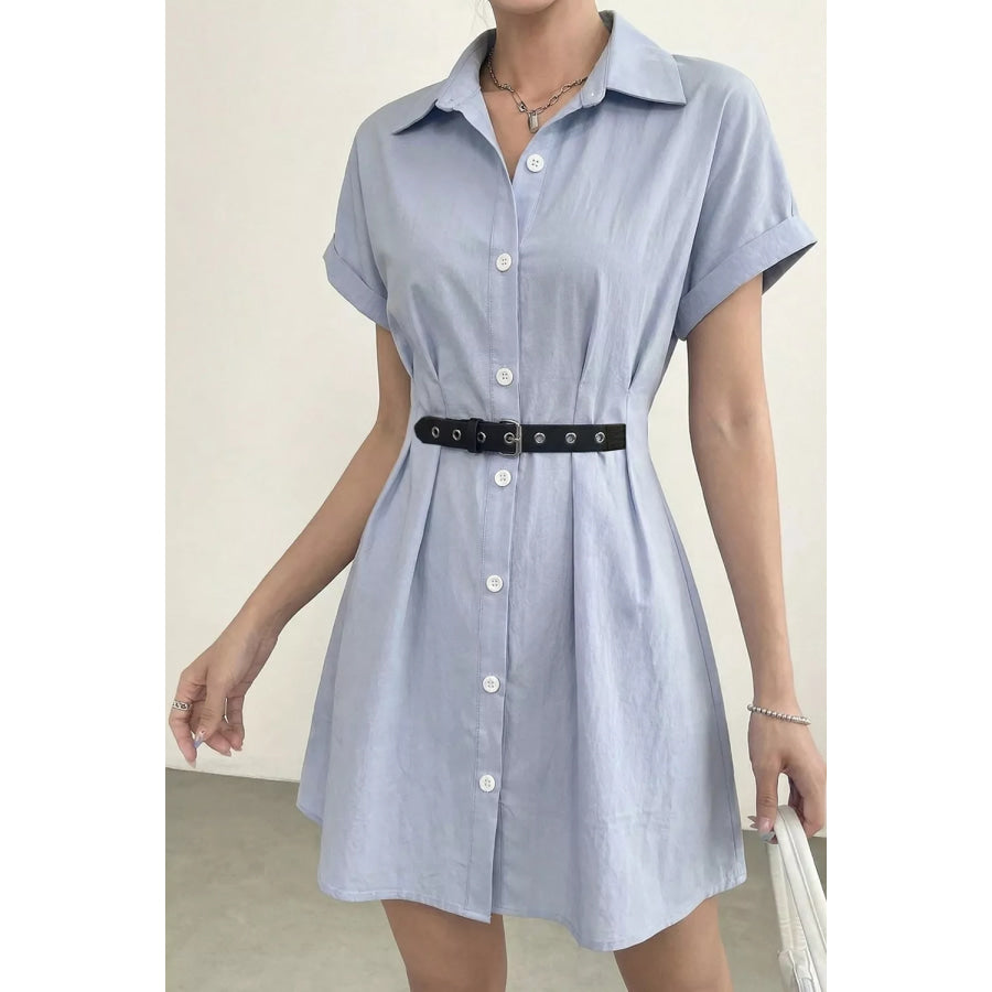 Button Up Short Sleeve Shirt Dress Light Blue / S Apparel and Accessories