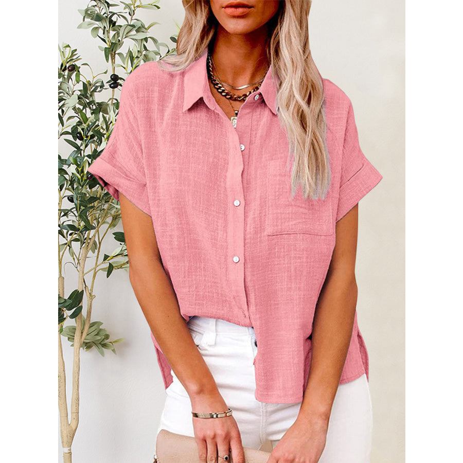 Button Up Short Sleeve Shirt Dusty Pink / S Apparel and Accessories