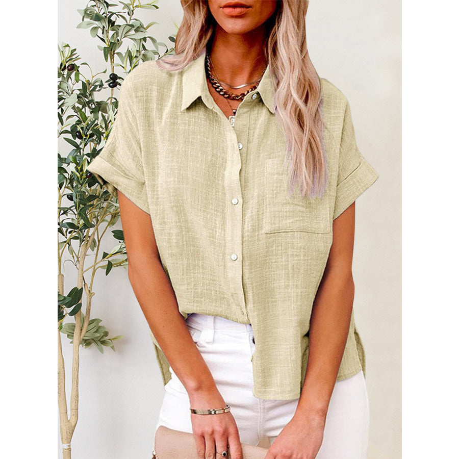 Button Up Short Sleeve Shirt Khaki / S Apparel and Accessories