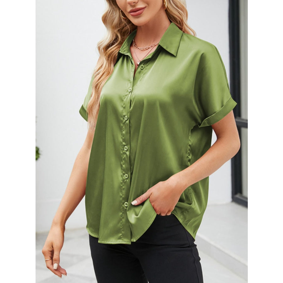 Button Up Short Sleeve Shirt Matcha Green / S Apparel and Accessories