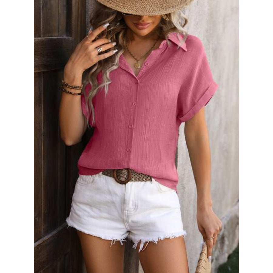 Button Up Short Sleeve Shirt Moonlit Mauve / S Apparel and Accessories