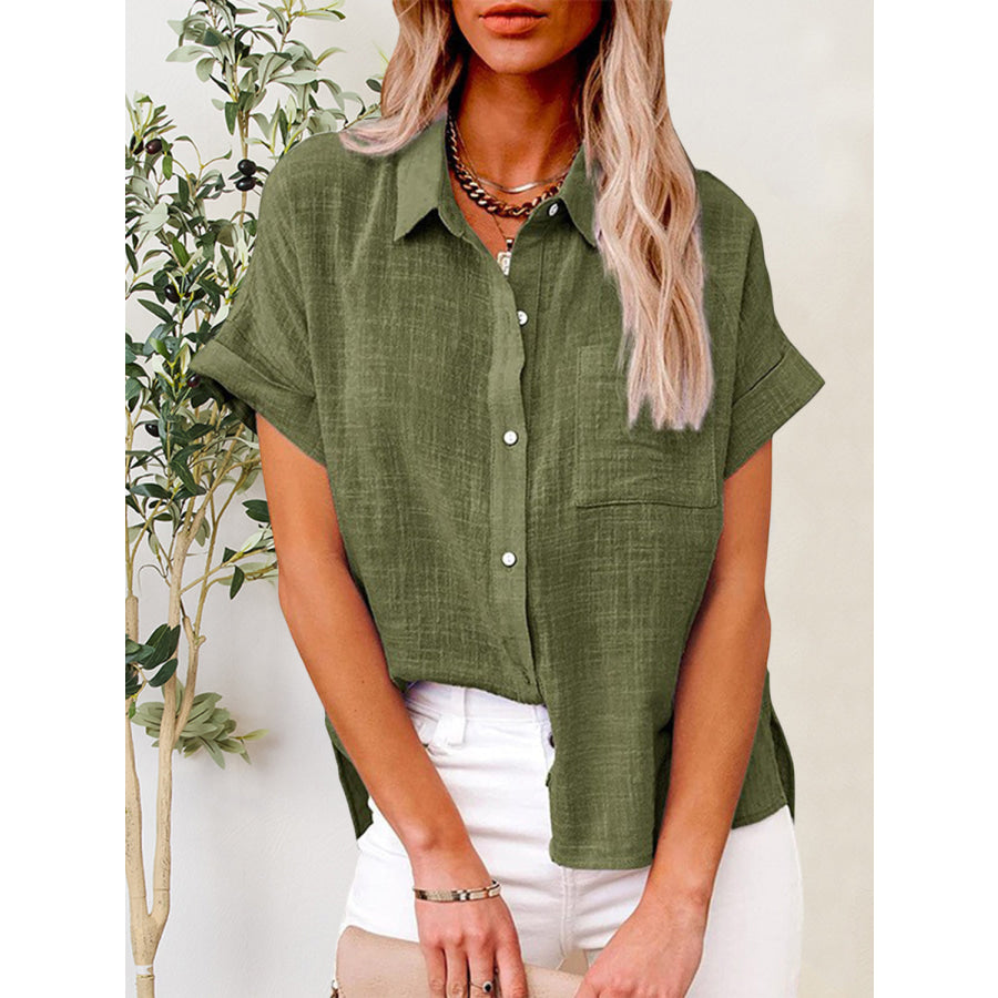 Button Up Short Sleeve Shirt Moss / S Apparel and Accessories