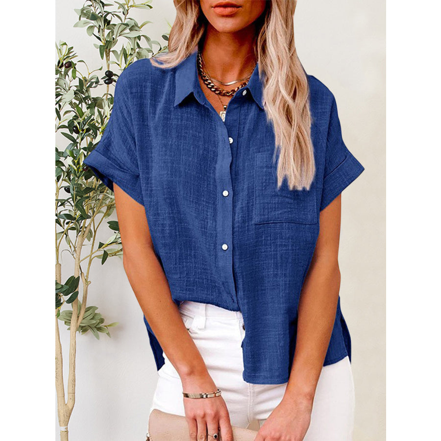 Button Up Short Sleeve Shirt Royal Blue / S Apparel and Accessories