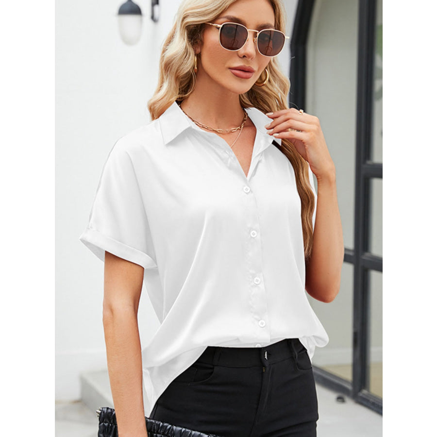 Button Up Short Sleeve Shirt White / S Apparel and Accessories