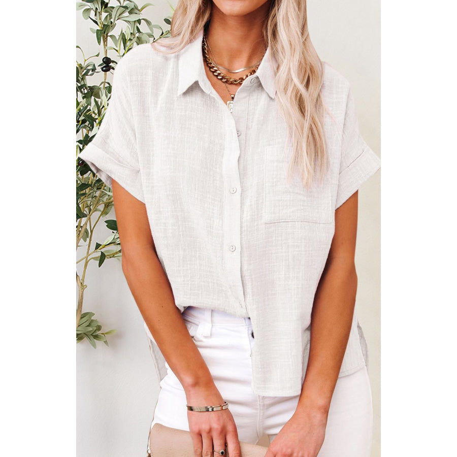 Button Up Short Sleeve Shirt White / S Apparel and Accessories