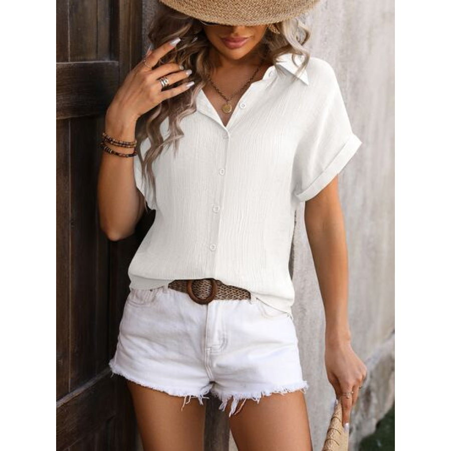 Button Up Short Sleeve Shirt White / S Apparel and Accessories