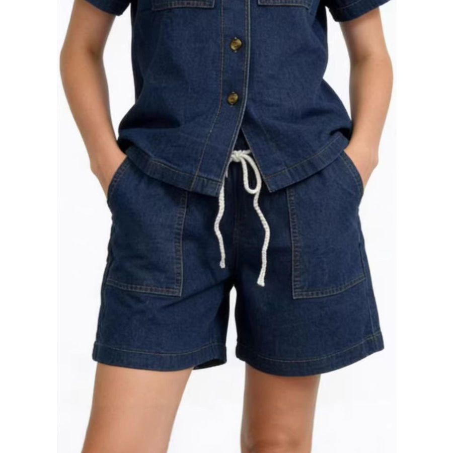 Button Up Short Sleeve Top and Shorts Denim Set Apparel and Accessories