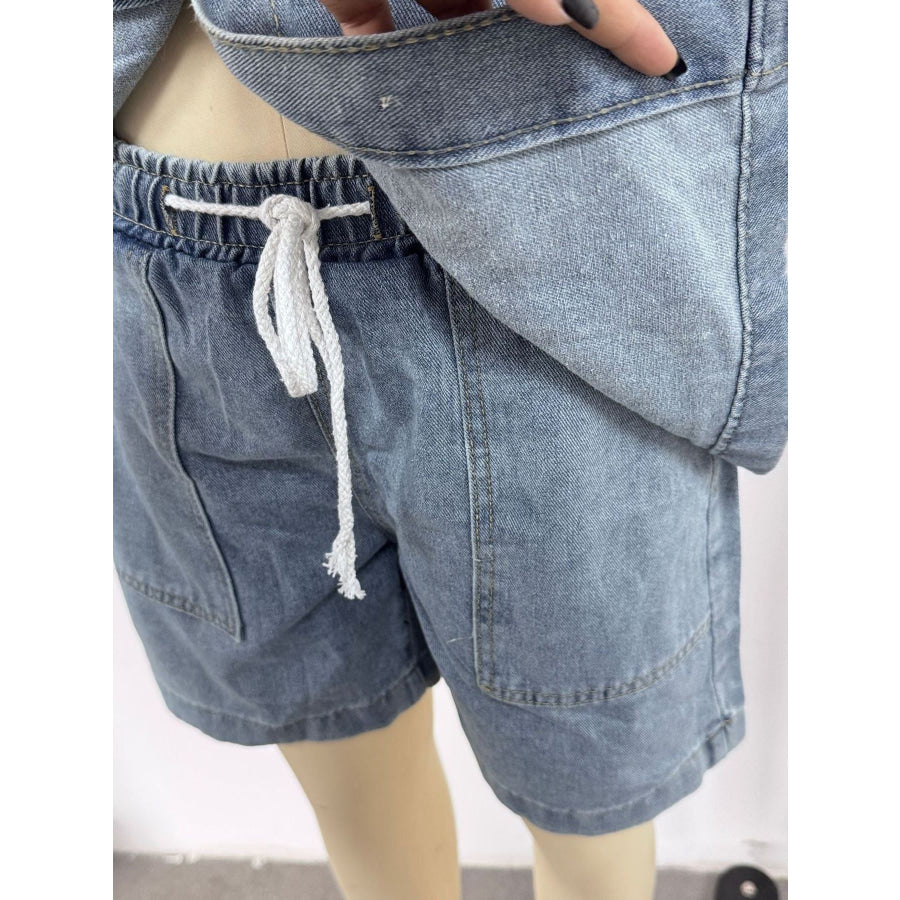 Button Up Short Sleeve Top and Shorts Denim Set Apparel and Accessories