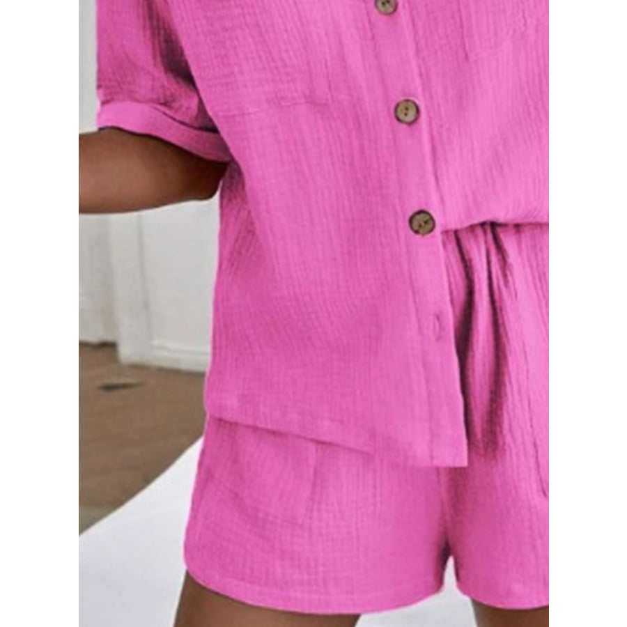 Button Up Short Sleeve Top and Shorts Set Apparel and Accessories