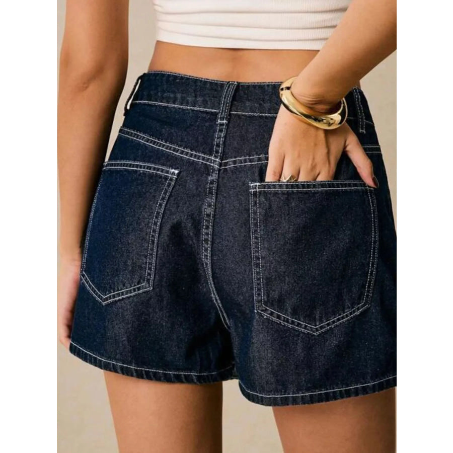 Button Up Short Sleeve Top and Skort Denim Set Apparel and Accessories