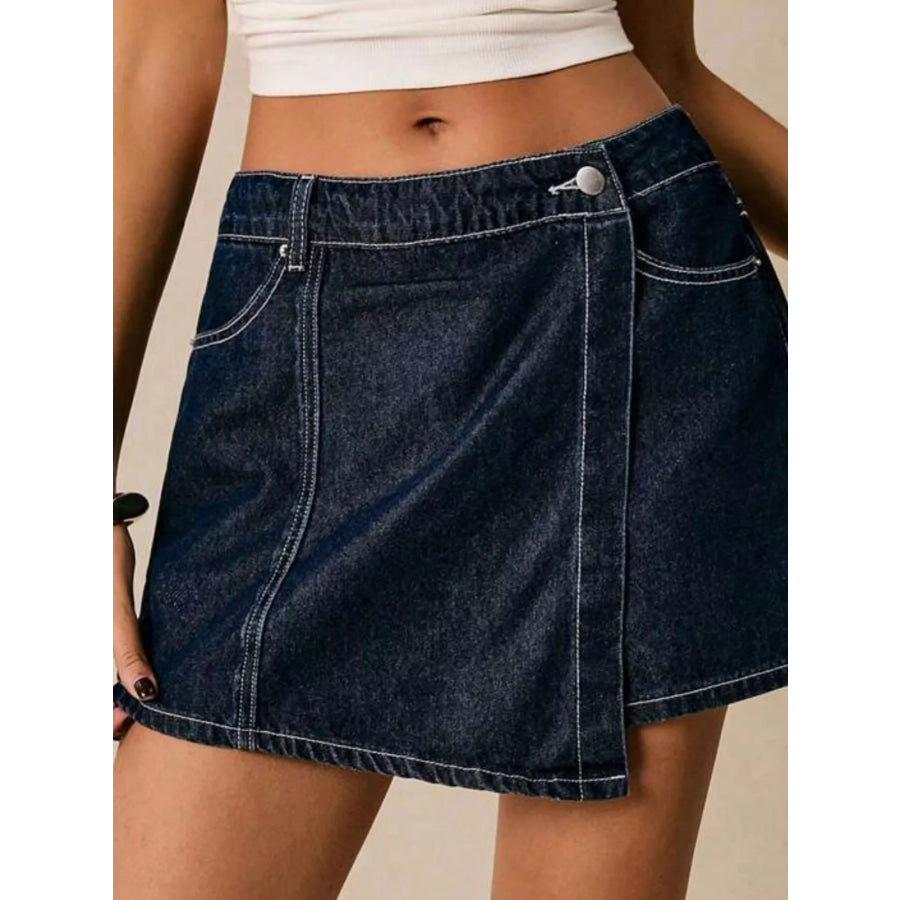 Button Up Short Sleeve Top and Skort Denim Set Apparel and Accessories