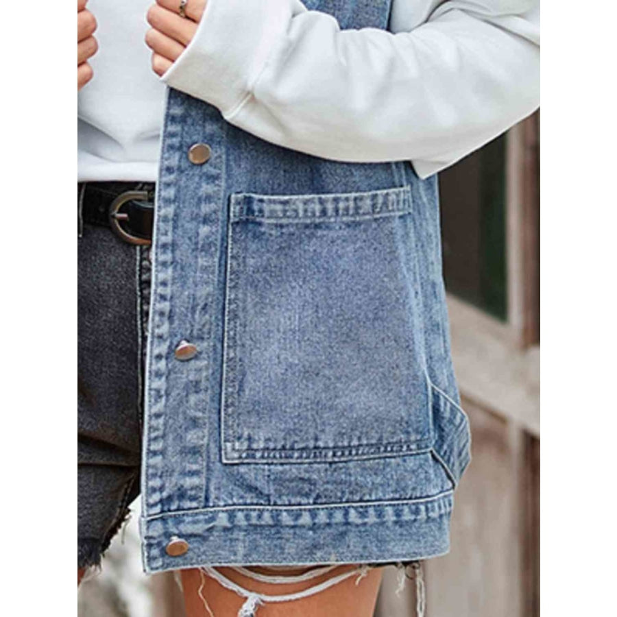 Button Up Sleeveless Denim Jacket with Pockets