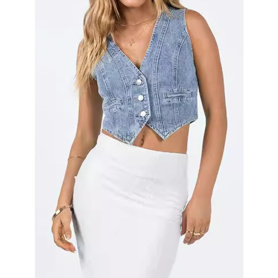 Button Up Sleeveless Denim Top Apparel and Accessories