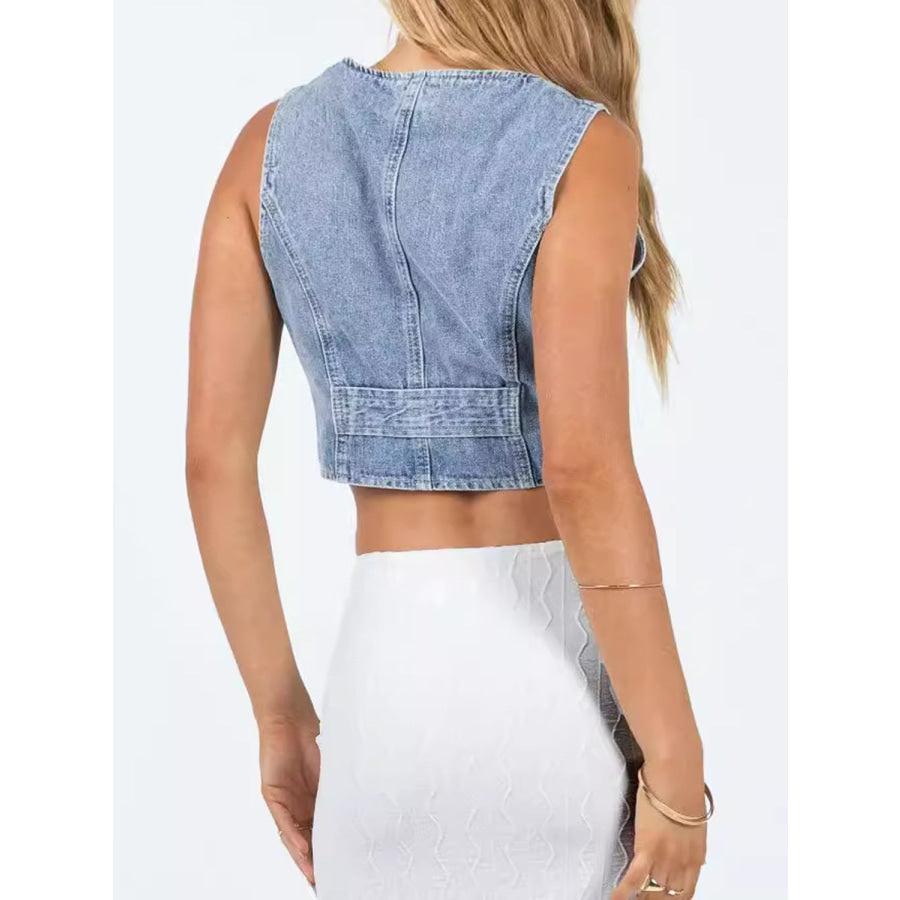 Button Up Sleeveless Denim Top Apparel and Accessories