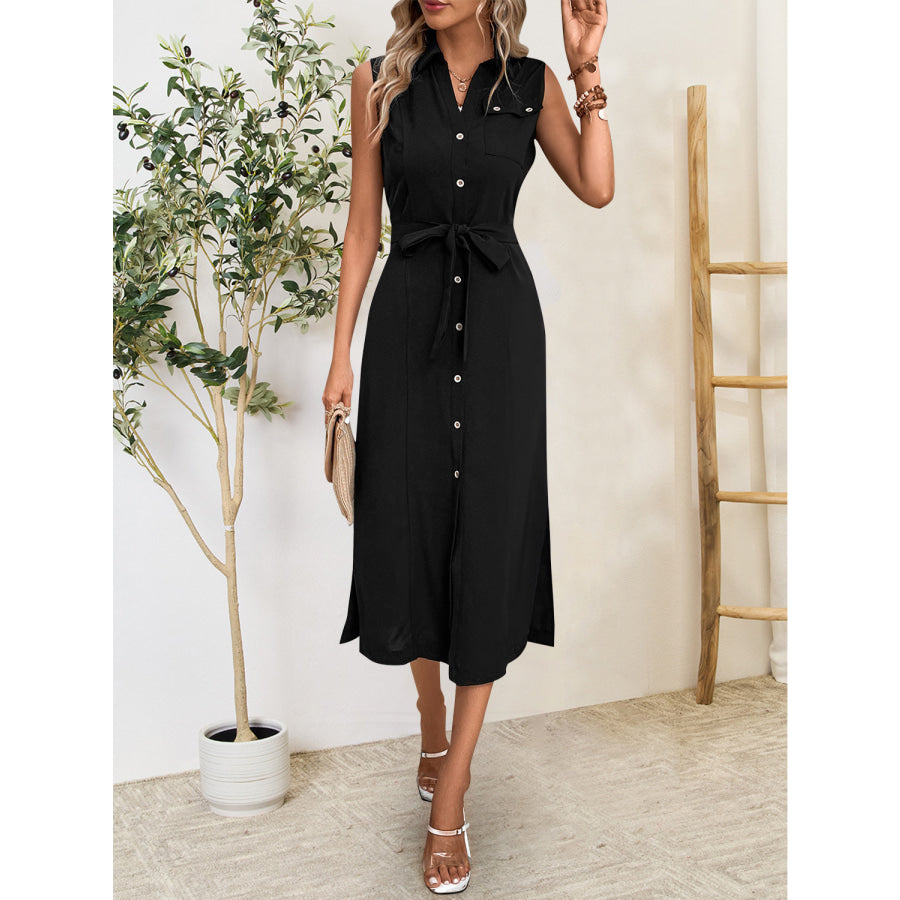 Button Up Sleeveless Midi Dress Apparel and Accessories