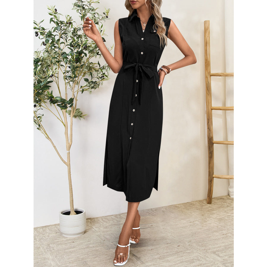 Button Up Sleeveless Midi Dress Apparel and Accessories