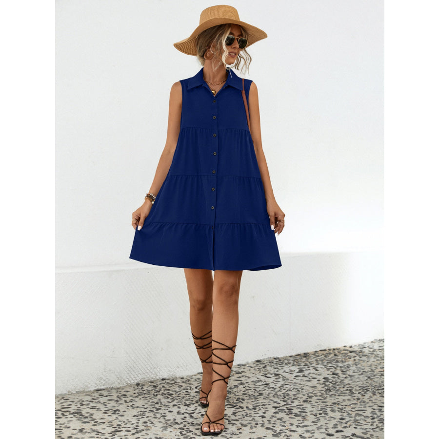 Button Up Sleeveless Mini Dress Apparel and Accessories