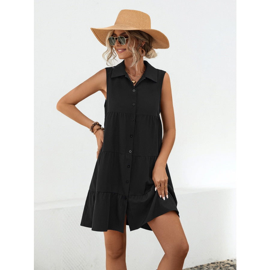 Button Up Sleeveless Mini Dress Apparel and Accessories