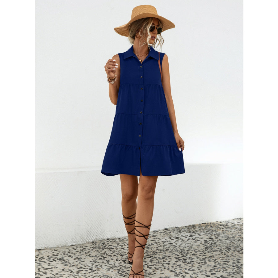 Button Up Sleeveless Mini Dress Apparel and Accessories