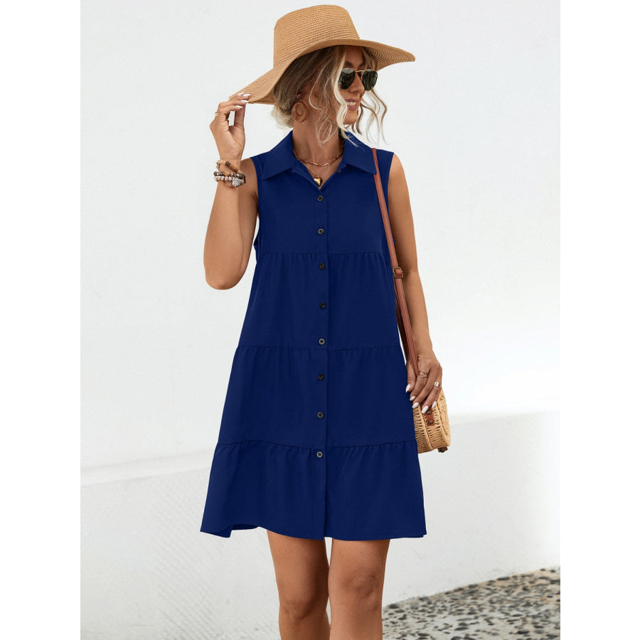 Button Up Sleeveless Mini Dress Apparel and Accessories