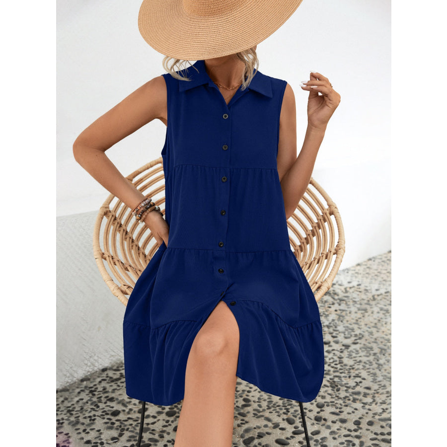 Button Up Sleeveless Mini Dress Apparel and Accessories