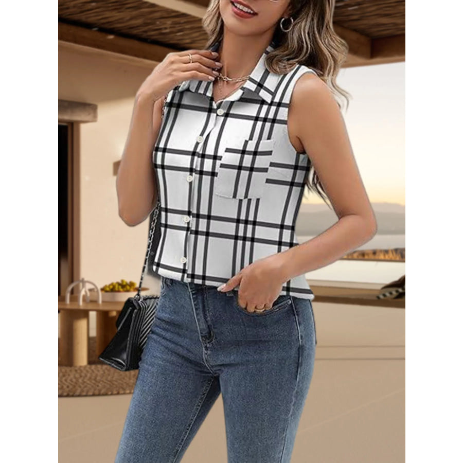 Button Up Sleeveless Shirt Apparel and Accessories