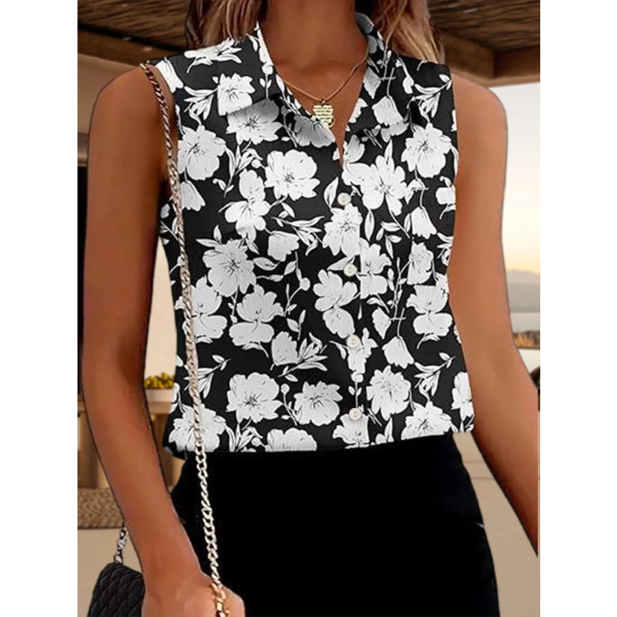 Button Up Sleeveless Shirt Black / S Apparel and Accessories