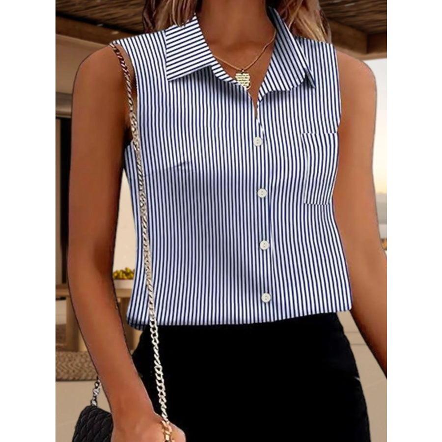 Button Up Sleeveless Shirt Blue / S Apparel and Accessories