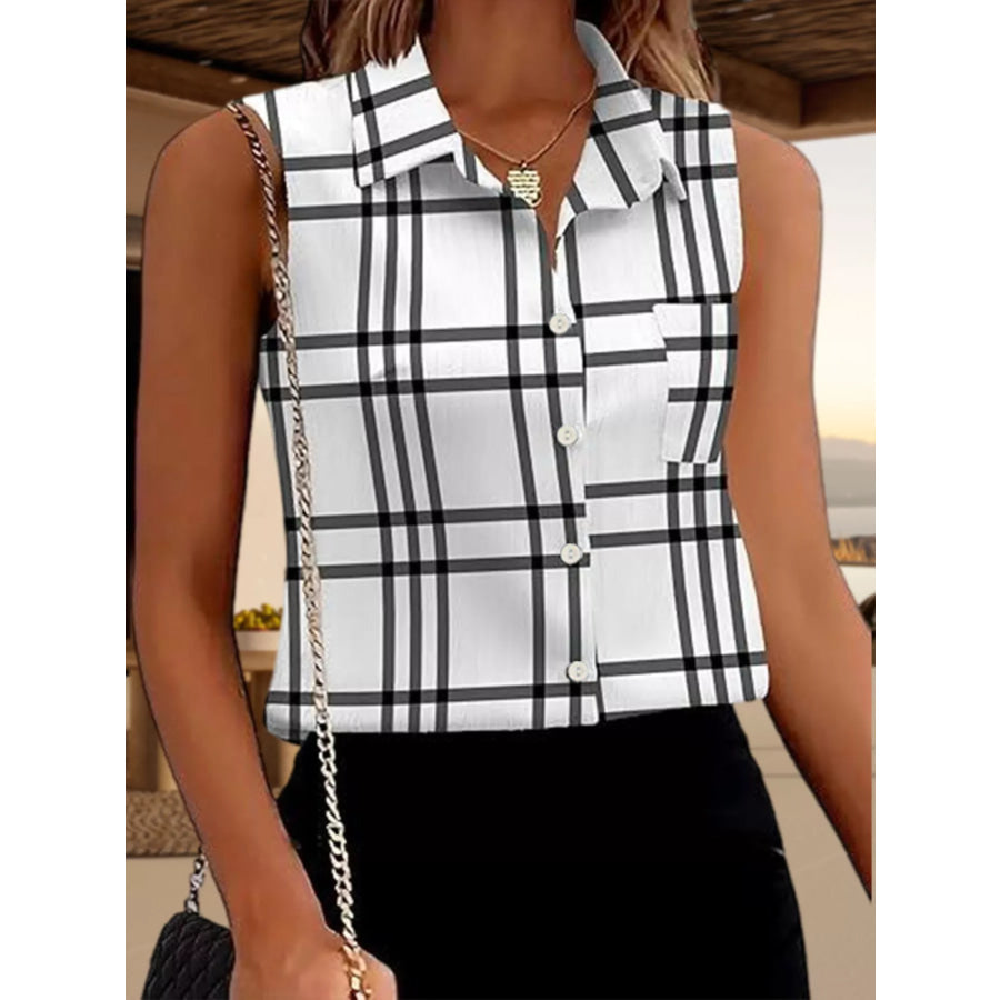 Button Up Sleeveless Shirt White / S Apparel and Accessories