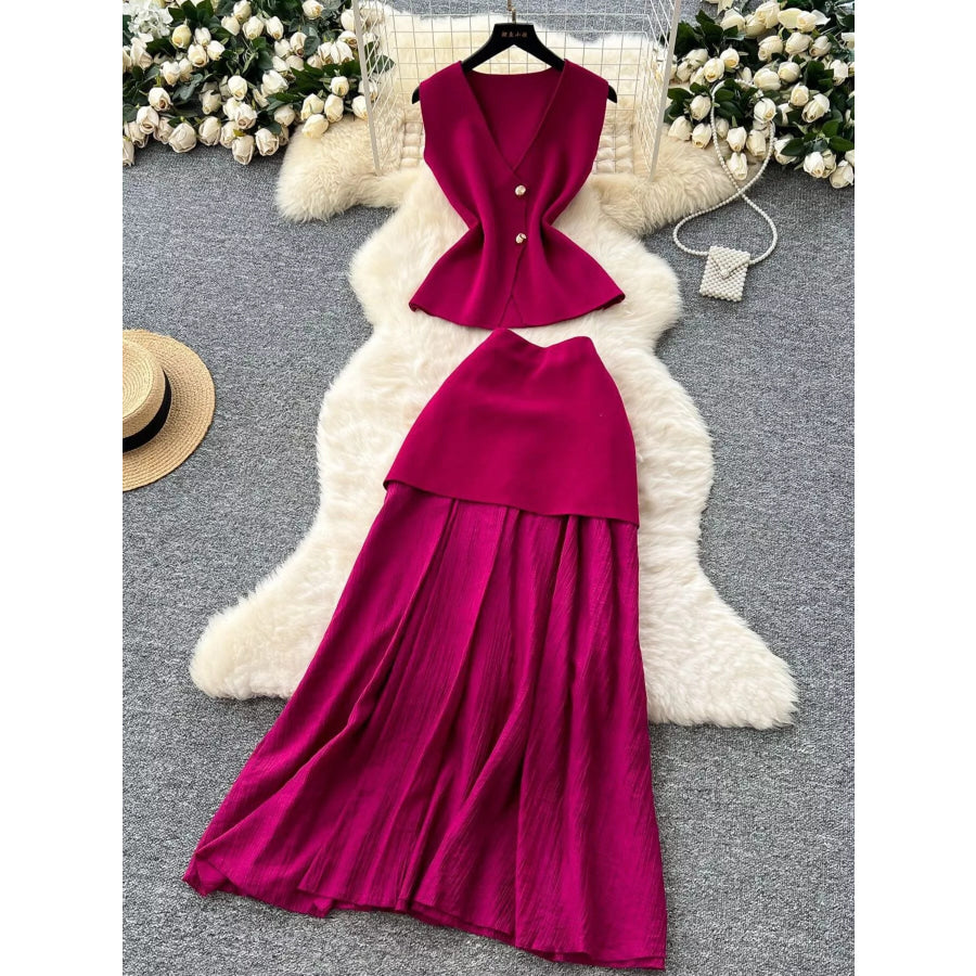 Button Up Sleeveless Top and Skirt Set Apparel and Accessories