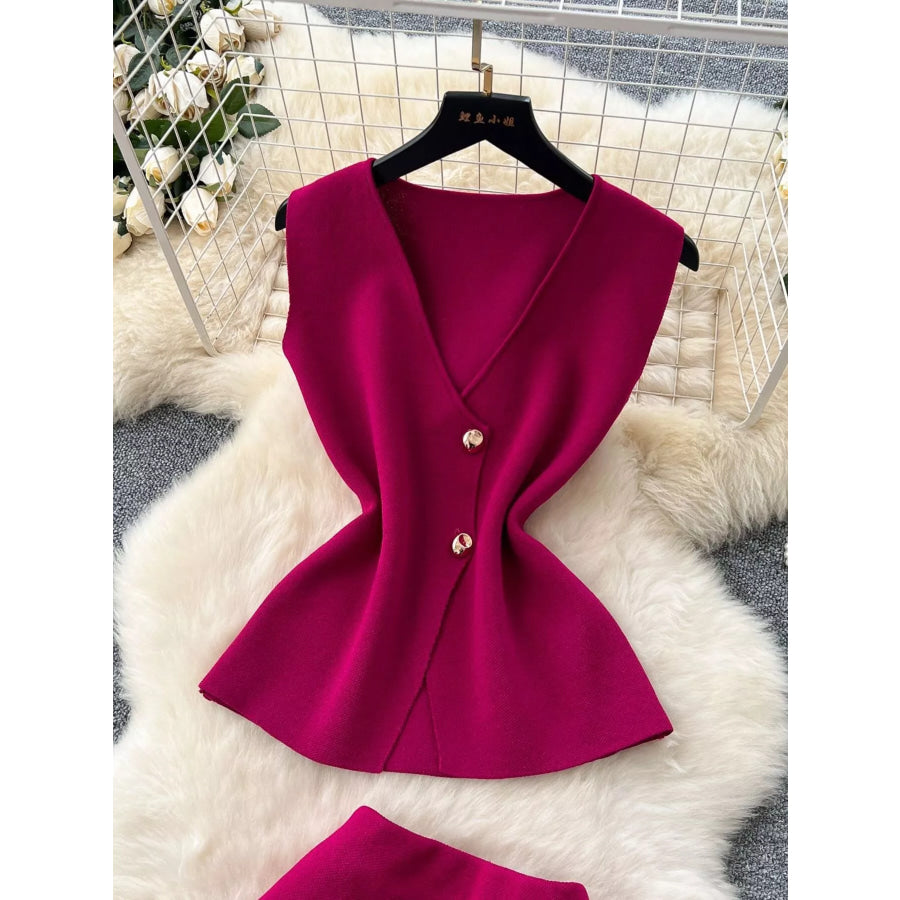 Button Up Sleeveless Top and Skirt Set Apparel and Accessories
