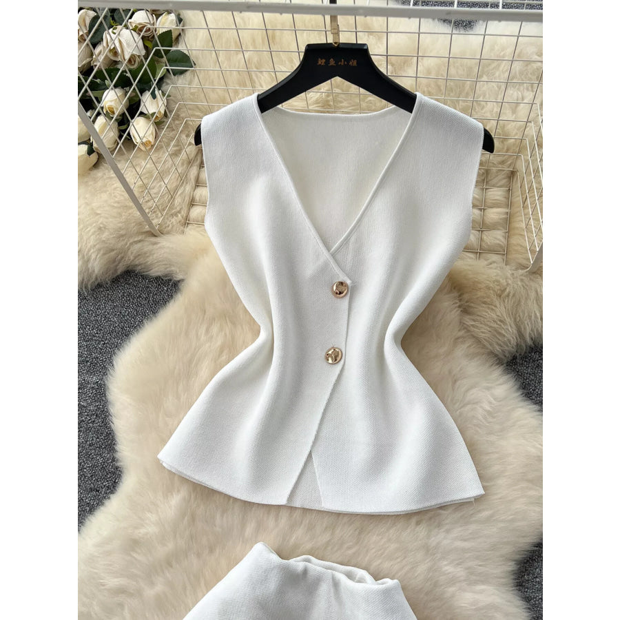 Button Up Sleeveless Top and Skirt Set Apparel and Accessories