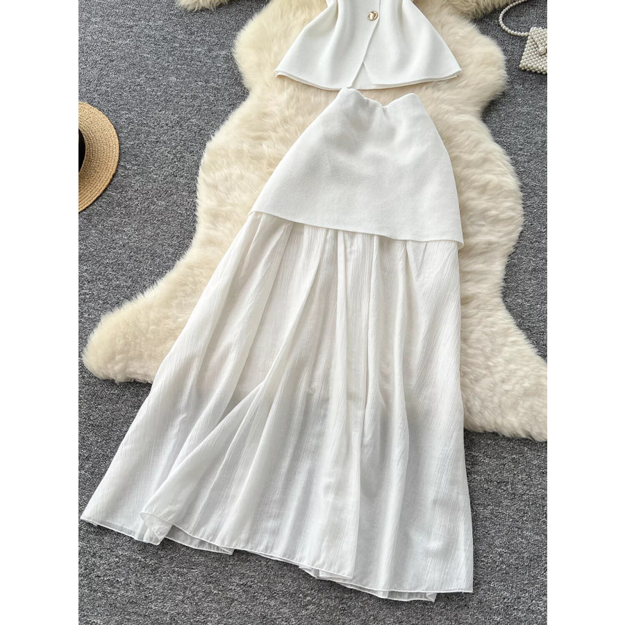 Button Up Sleeveless Top and Skirt Set Apparel and Accessories