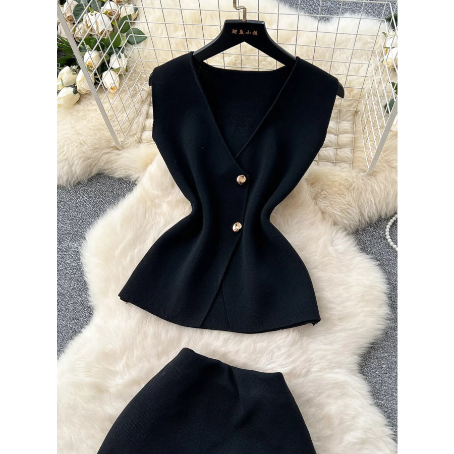 Button Up Sleeveless Top and Skirt Set Apparel and Accessories
