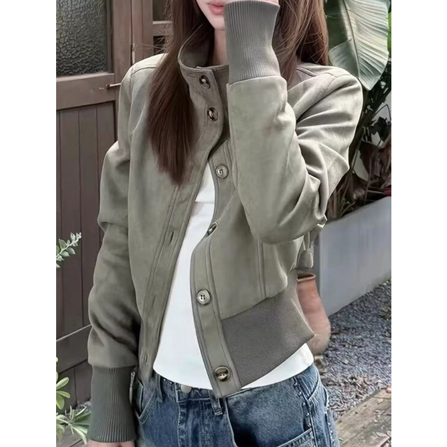 Button Up Stand-Up Collar Jacket Apparel and Accessories
